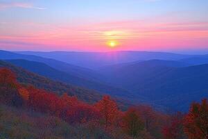 Autumnal mountain sunrise panorama photo
