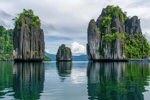 Calm Lagoon with Pinnacle Rocks photo