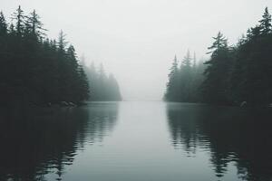 Misty forest waterway photo