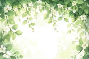 Lush green leaves and white flowers frame photo