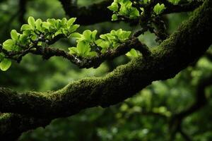 Lush green branches and moss photo