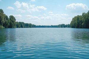 Tranquil lake scene under a summer sky photo