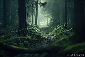 Misty forest path photo