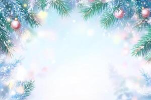 Festive winter frame with snowy branches and decorations photo