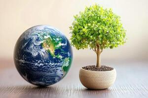 Earth and a small tree represent environmental balance photo