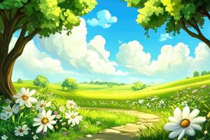 Lush summer meadow scene photo