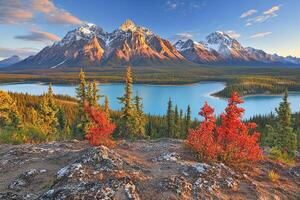 Autumnal alpine lake vista photo