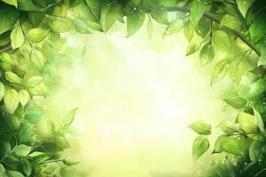 Lush green foliage frame, soft light photo