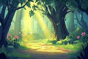 Sunlit forest path photo