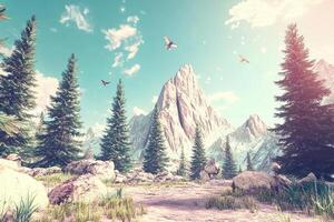 Mountain vista, serene landscape photo