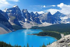 Majestic mountain range and vibrant turquoise lake photo