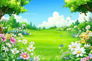 Lush spring meadow photo