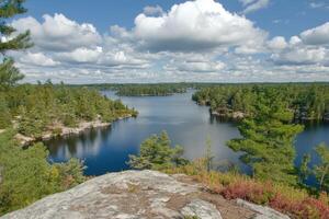 Serene lake vista from a high vantage point photo