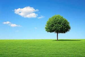 Lonely tree on a grassy plain under a clear sky photo