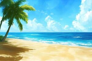 Tropical beach scene under a vibrant sky photo