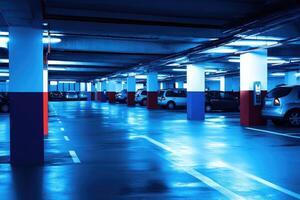 Modern underground parking garage photo