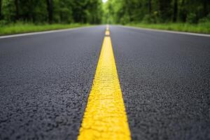 Empty road through green forest photo