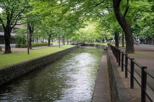 Picturesque canal lined with trees photo