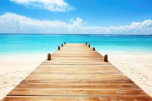 Tropical Wooden Pier Extends to Turquoise Ocean photo