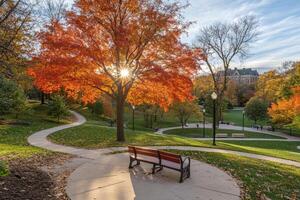 Autumnal park scene with vibrant foliage photo