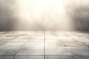 Empty, light-filled room with tiled floor photo