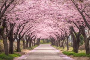 A Tunnel of Pink Cherry Blossoms photo