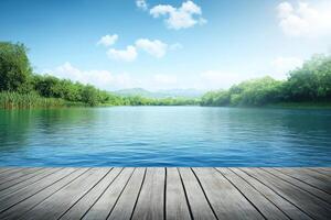 Tranquil riverbank vista photo