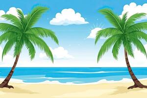 Tropical beach scene with two palm trees photo