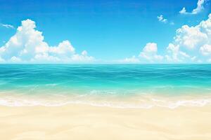 Tropical beach scene under a vibrant blue sky photo