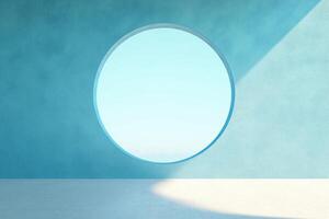 Modern turquoise room with circular window photo
