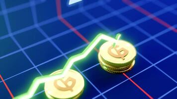 Rising Paraguayan Guarani Currency Animation, 3D Gold Coin Drops with Dynamic Graph Growth video