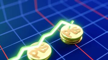 Rising Spanish Peseta Currency Animation, 3D Gold Coin Drops with Dynamic Graph Growth video