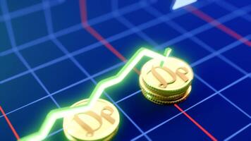 Rising Greek Drachma Currency Animation, 3D Gold Coin Drops with Dynamic Graph Growth video