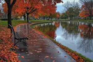Autumnal park scene with a calm pond photo