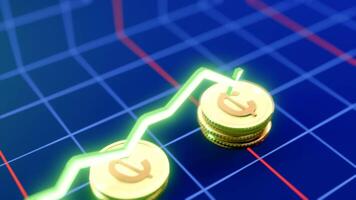 Rising Ghanaian Cedi Currency Animation, 3D Gold Coin Drops with Dynamic Graph Growth video