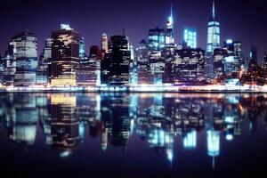 Night cityscape reflected in water photo
