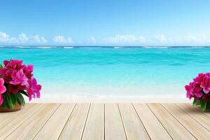Coastal serenity with pink flowers photo