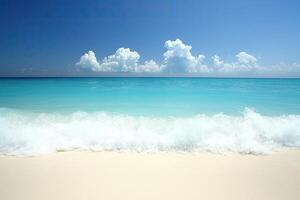 Tranquil beach scene. Azure water meets pristine white sand photo