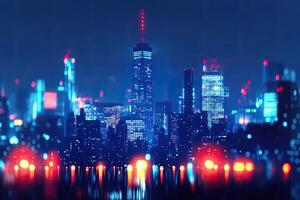 Neon city skyline at night photo