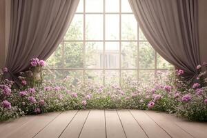Spring floral room with large window photo