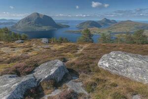 High-elevation vista of a fjord landscape photo