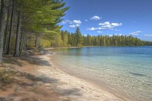Tranquil Lakeside Beach Scene photo