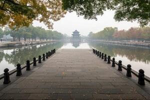 Tranquil path to ancient temple photo