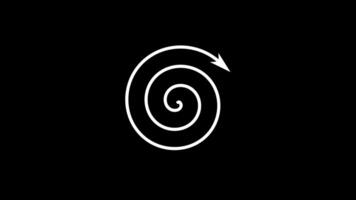 Minimalist spiral arrow animation that rotates clockwise to the right on black background, perfect for tutorials, or loading icons video