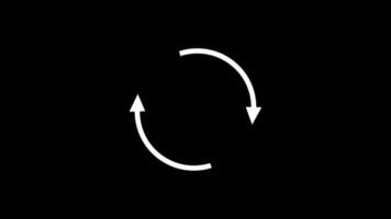 Two way circular arrow animation rotating to the right on black background. Minimalist double arrow circle animation rotating to the right video