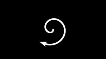 Curved spiral arrow animation rotating to the right on black background. Minimalist spiral arrow animation with curved design video