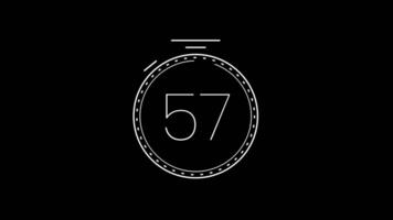 60 second countdown timer with a minimalist stopwatch countdown circle animation. Modern minimalist 60 second countdown timer video
