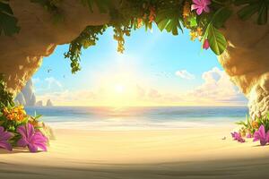 Tropical Beach Cave Sunrise photo