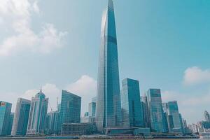 Modern cityscape of skyscrapers, prominent tall building photo