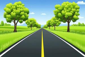 Scenic country road through verdant landscape photo